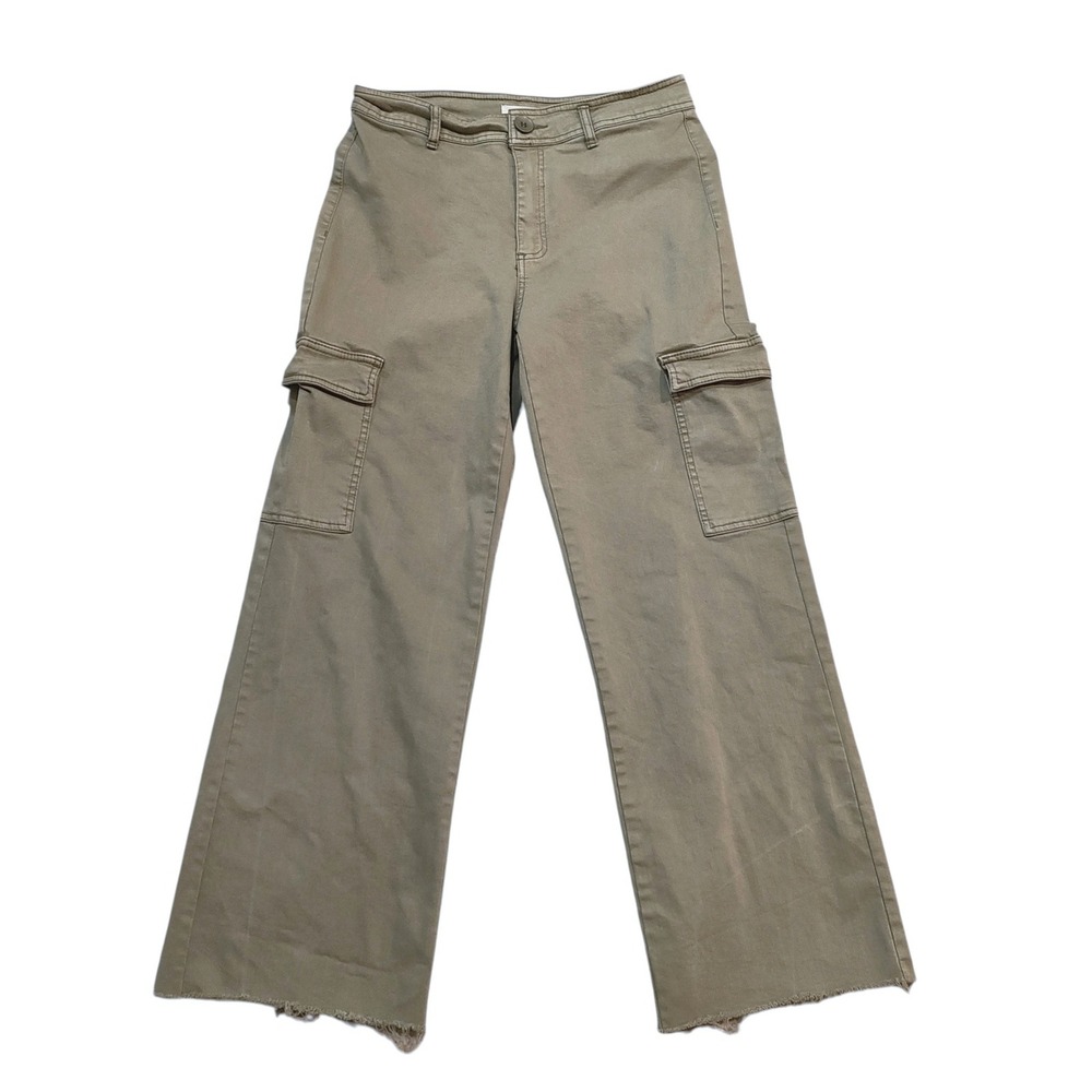 OAT New York Women Olive Green Wide Leg Cargo Pants Raw Hem Size 10 / 30 - Picture 1 of 9